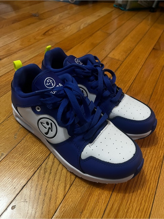 Zumba Fitness Shoes - Zumba Fitness Blue White Sneakers with Neon Yellow Heel Tabs